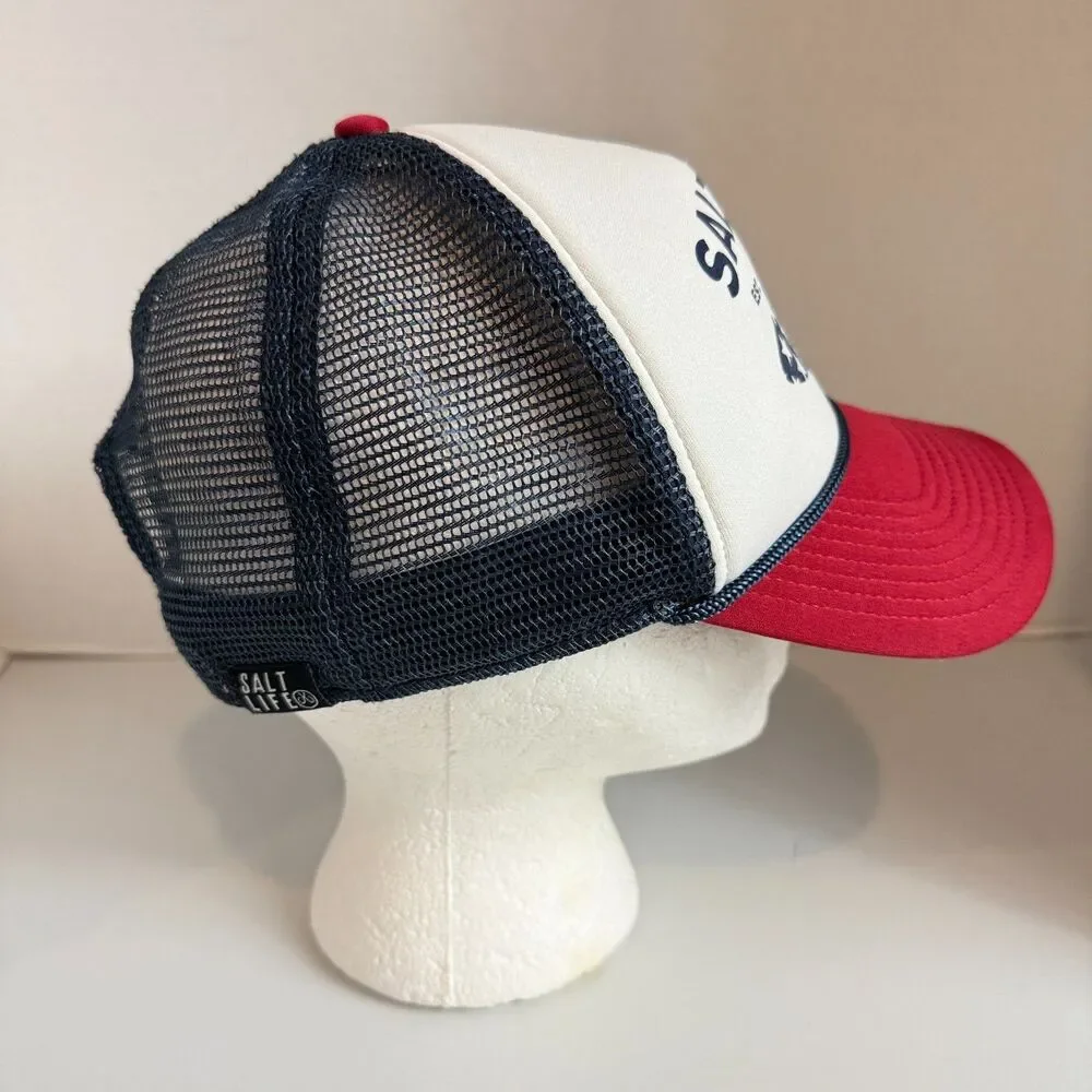 Salt Life Trucker Hat Cap Red White Blue Fish Flag Snapback One Size Fits Most